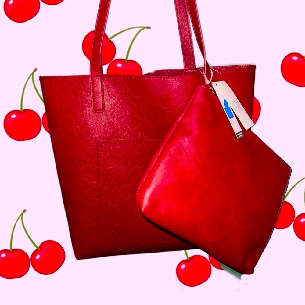 Red leather purse set